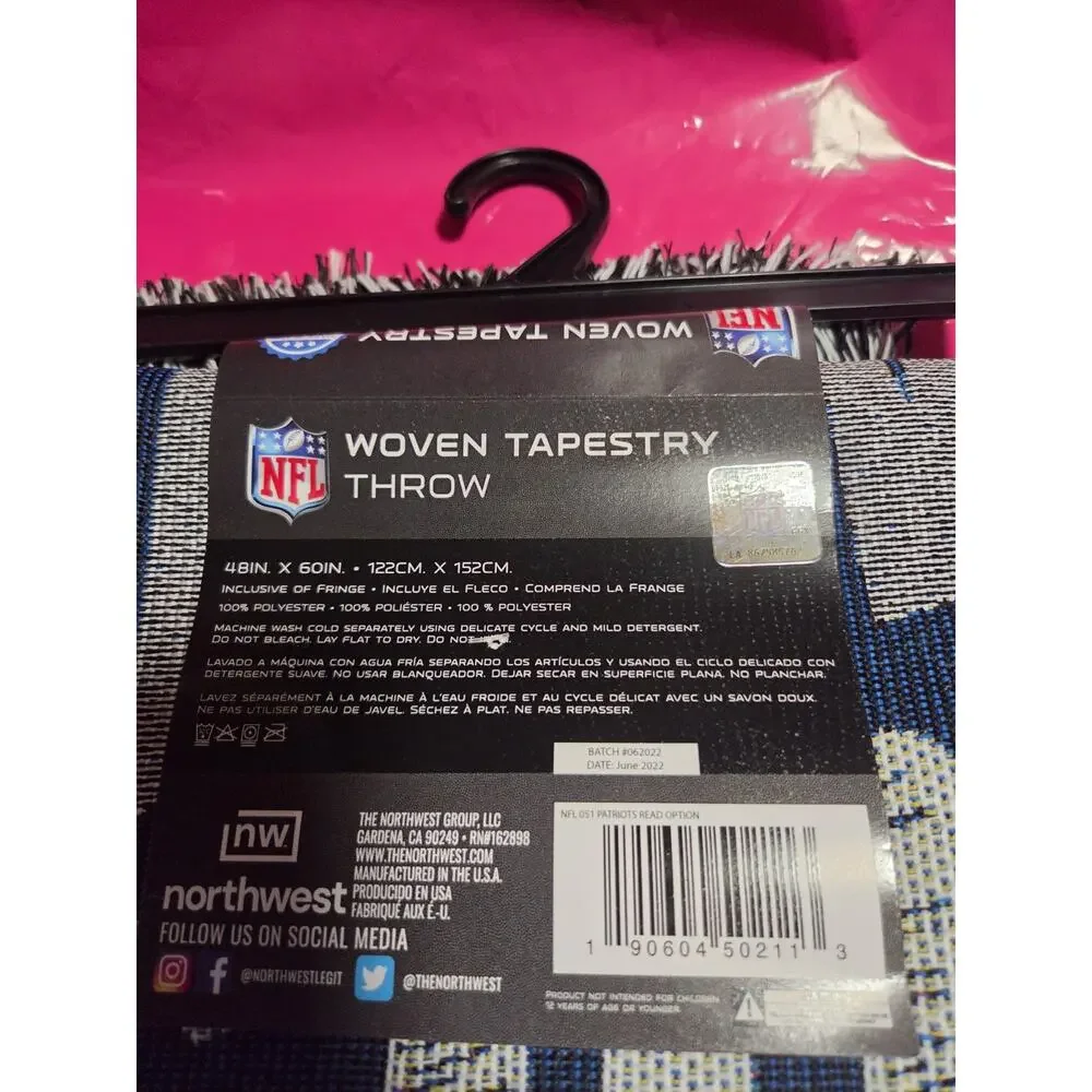 Northwest New England Patriots Football Woven Tapestry Throw 48